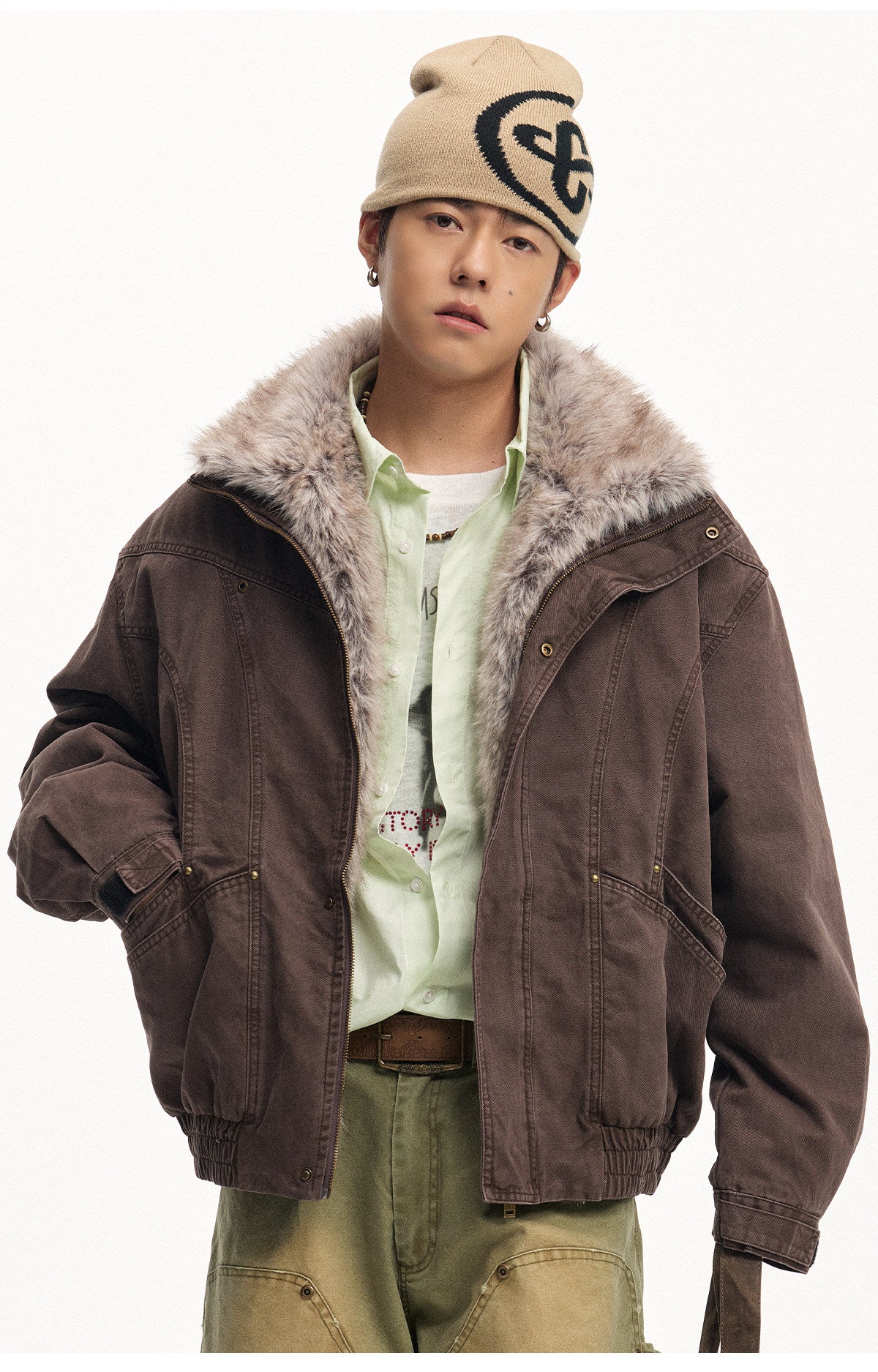 Frost Ice Texture Leather Jacket – Loose Heavyweight Winter Unisex
