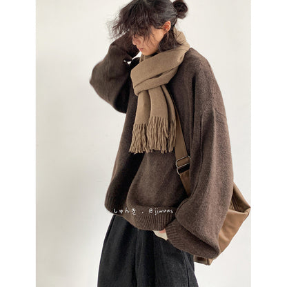 Japanese Vintage Knit Sweater – Unisex Collegiate Maillard