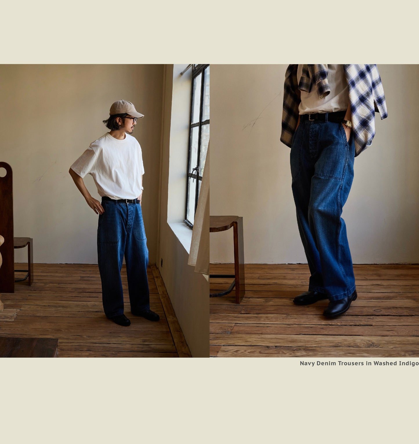 SS26 Navy Denim Jeans - Yamalin Vintage Washed 13oz Bamboo Weave Deck Jeans