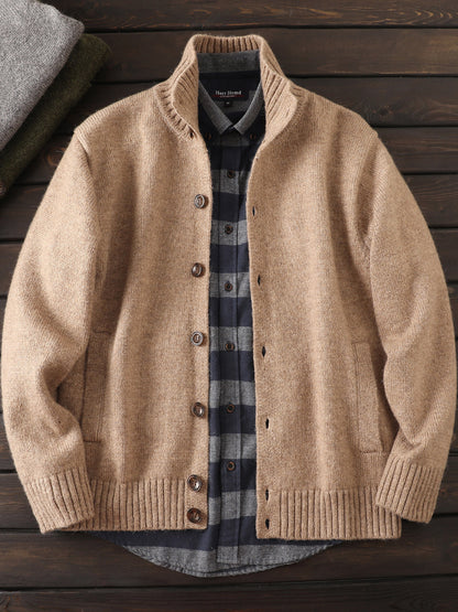 Alpaca Wool Blend Stand-Collar Knit Cardigan – Thickened Oversized Unisex