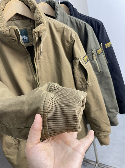 Fleece-Lined Stand-Collar Cargo Jacket – American Vintage Thickened Unisex – Japanese vintage | fall outfits 2026 | fall winter outfits | classy winter outfits | lazy comfy outfits | japanese streetwear | vintage workwear | yamalin clothes | Yamalinclothes