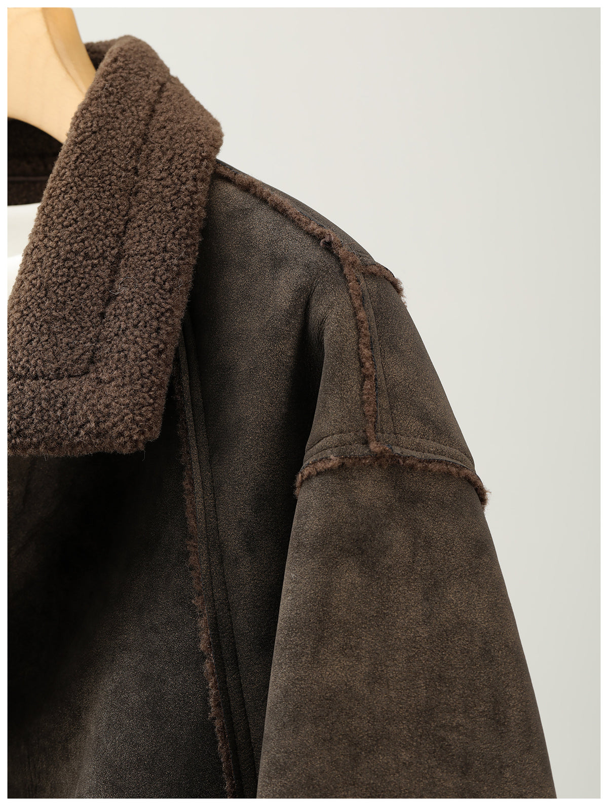 Faux Leather Jacket – Aged Finish & Fleece Collar