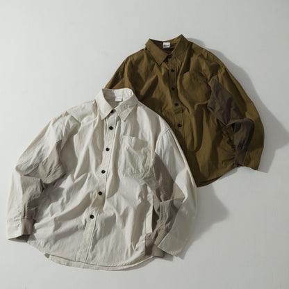 Japanese Patchwork Workwear Shirt – Heavyweight Loose Wide-Fit Long-Sleeve