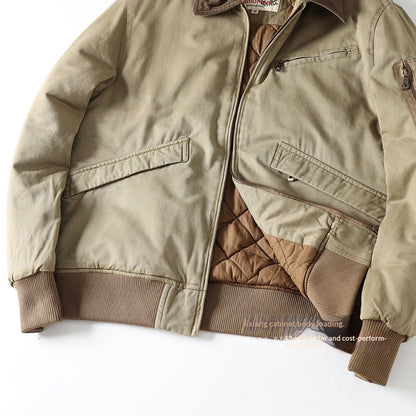 American Detroit Flight Jacket - Retro Washed Cotton Quilted Coat (Men)