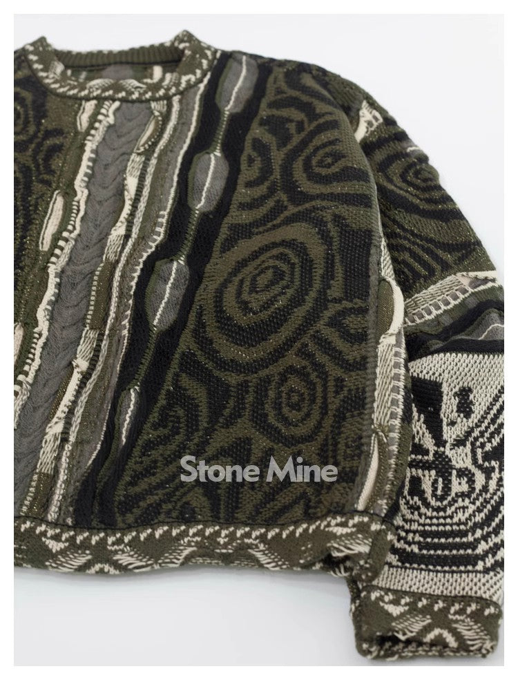 Japanese retro dark green maze knitted sweater pullover thickened