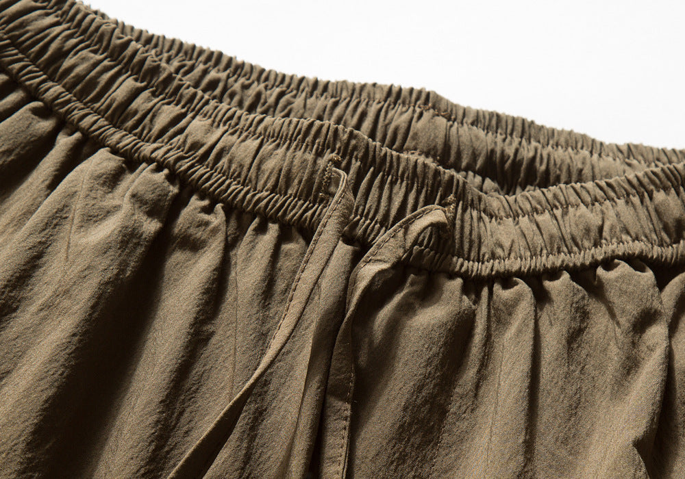 Japanese Pleated Wide-Leg Cargo Trousers – Oversized Unisex Elastic Waist Slacks