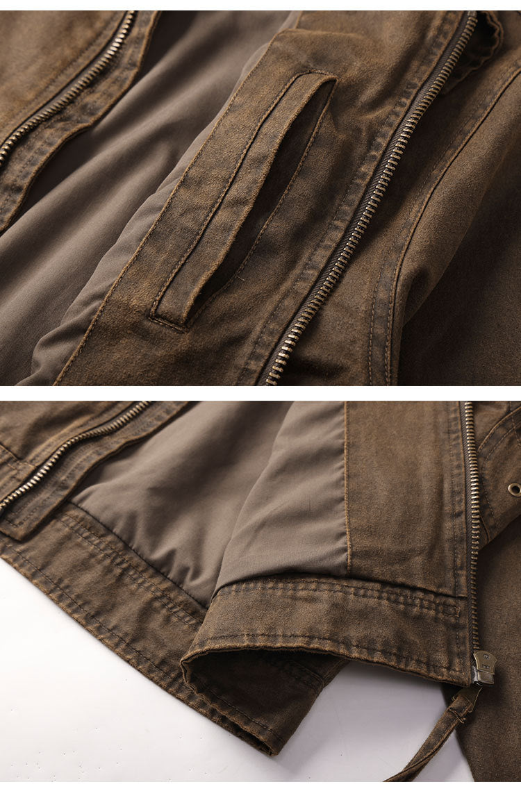 Distressed Oil Wax Cargo Bomber Jacket – Loose Unisex American Streetwear – Japanese vintage | yamalin clothes | Yamalinclothes