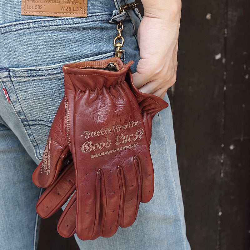 Retro Top-Grain Cowhide Motorcycle Riding Gloves – Unisex Touchscreen