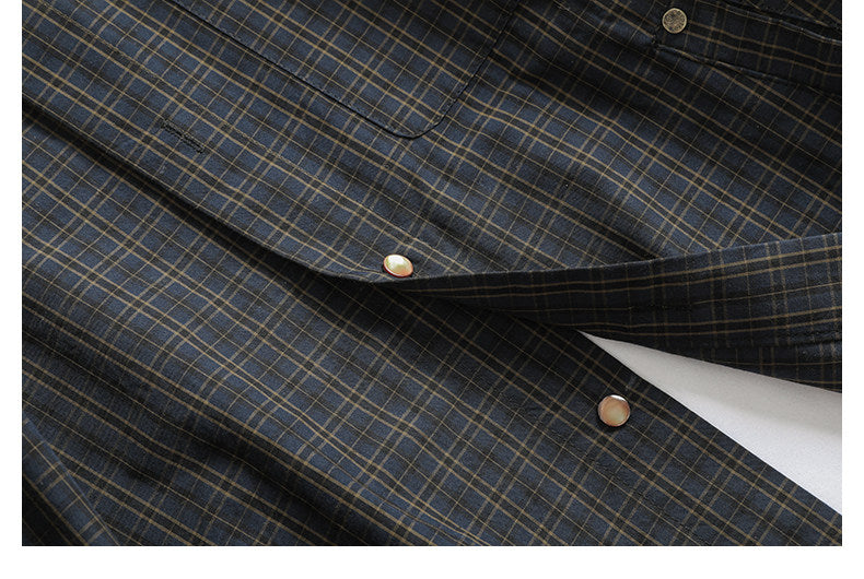 Japanese Retro Plaid Shell Buckle Long Sleeve Shirt – Loose Versatile Cotton Shirt for Men – Japanese vintage | yamalin clothes | Yamalinclothes