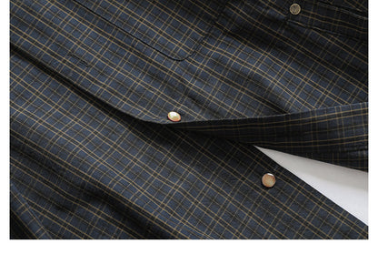 Japanese Retro Plaid Shell Buckle Long Sleeve Shirt – Loose Versatile Cotton Shirt for Men – Japanese vintage | yamalin clothes | Yamalinclothes