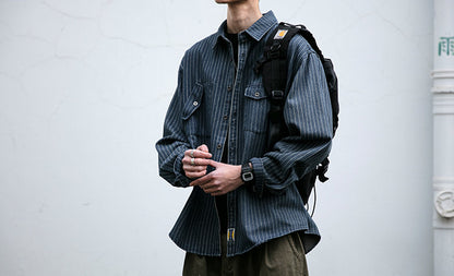 Striped Denim Shirt – Asymmetric Chest Pockets | Yamalinclothes