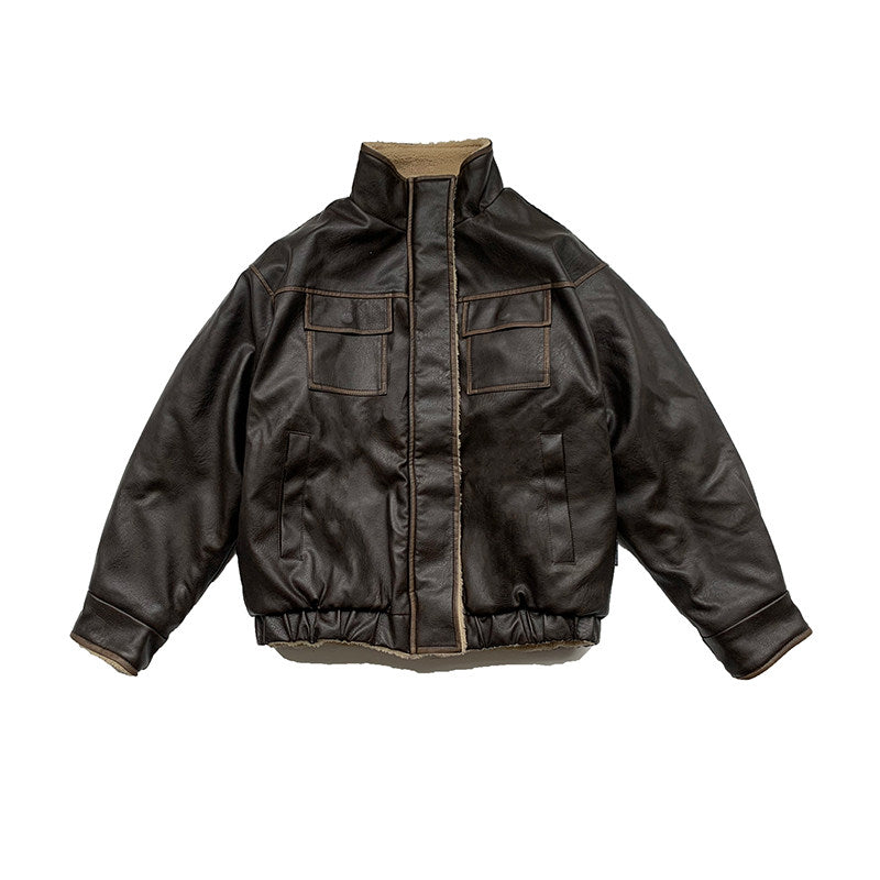 Lamb Fur Leather Jacket – Japanese Vintage Oversized Unisex