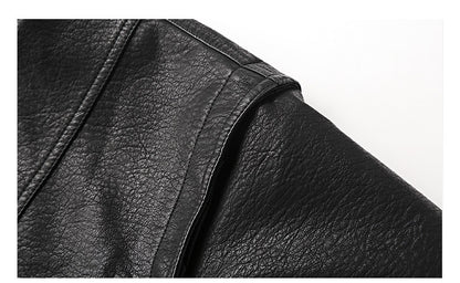 American Vintage Pebbled Leather Moto Jacket – Oversized Stand Collar Men's Coat