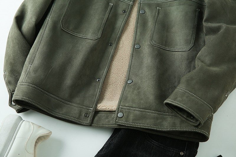 Suede Fleece Workwear Jacket – American Retro Thick Warm Unisex – Japanese vintage | fall outfits 2026 | fall winter outfits | classy winter outfits | lazy comfy outfits | japanese streetwear | vintage workwear | yamalin clothes | Yamalinclothes
