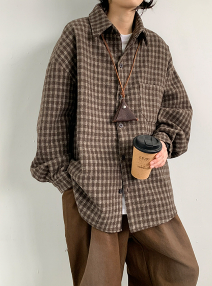 American Vintage Plaid Shirt Jacket – Loose Lapel Long Sleeve Casual Overshirt for Men | Japanese vintage | yamalin clothes | Yamalinclothes