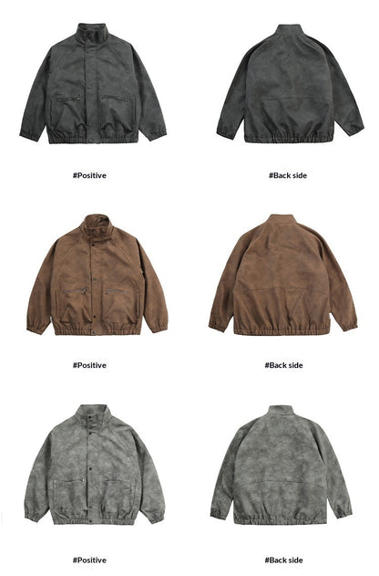 Letter Embroidery Stand-Collar Moto Jacket – American Retro Oversized Unisex