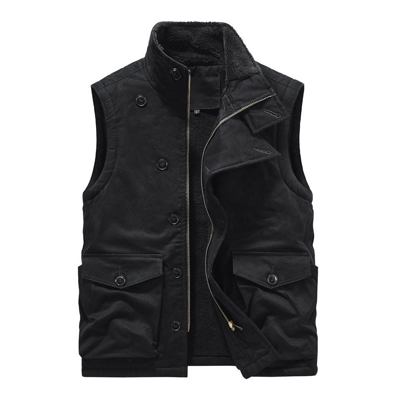 Multi-Pocket Fleece-Lined Utility Vest – Stand Collar Sleeveless Workwear Unisex – Vest | japanese streetwear | vintage workwear | unisex | Yamalinclothes