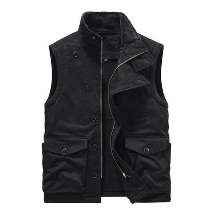 Multi-Pocket Fleece-Lined Utility Vest – Stand Collar Sleeveless Workwear Unisex – Vest | japanese streetwear | vintage workwear | unisex | Yamalinclothes