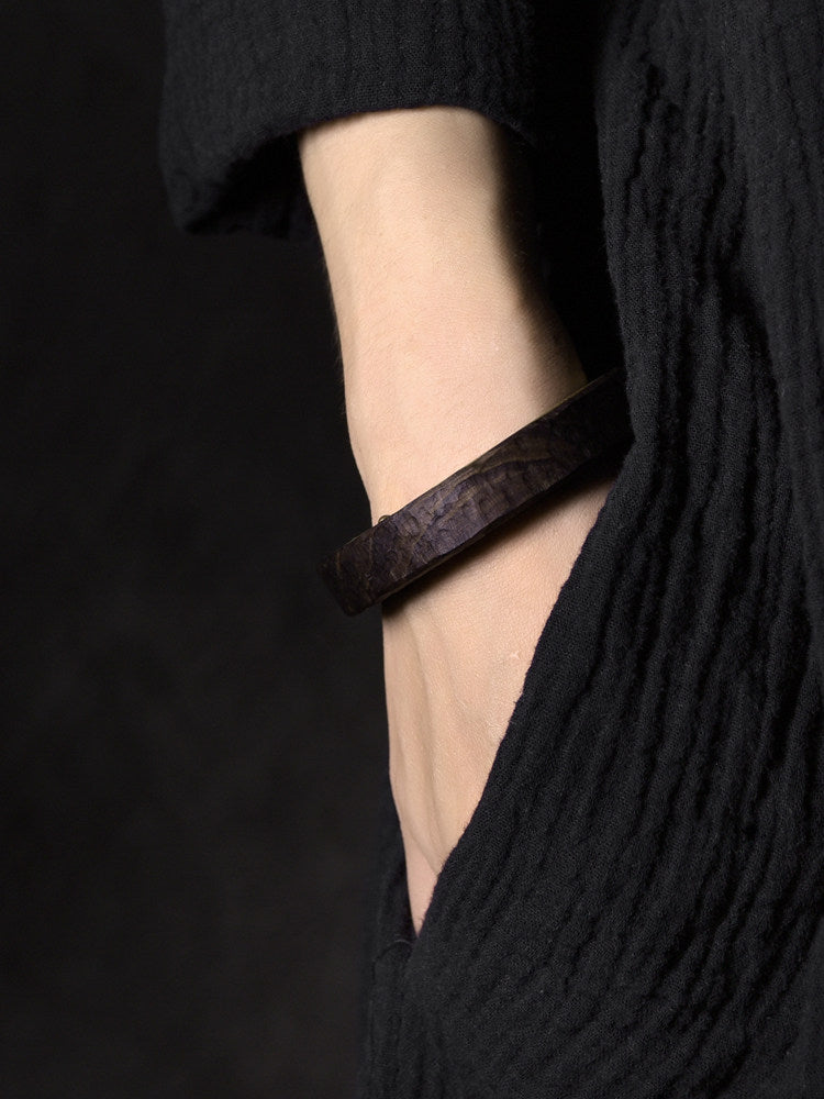 Ebony Wood Open Bangle – Handmade Ethnic Vintage Brass Bracelet Unisex
