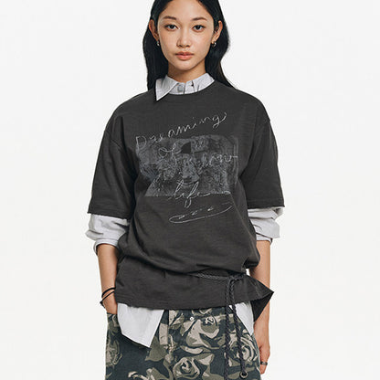 Two-Tone White Ink Print Crew Neck T-Shirt – Cool Feel Short Sleeve Japanese Streetwear for Men – Japanese vintage | yamalin clothes | Yamalinclothes