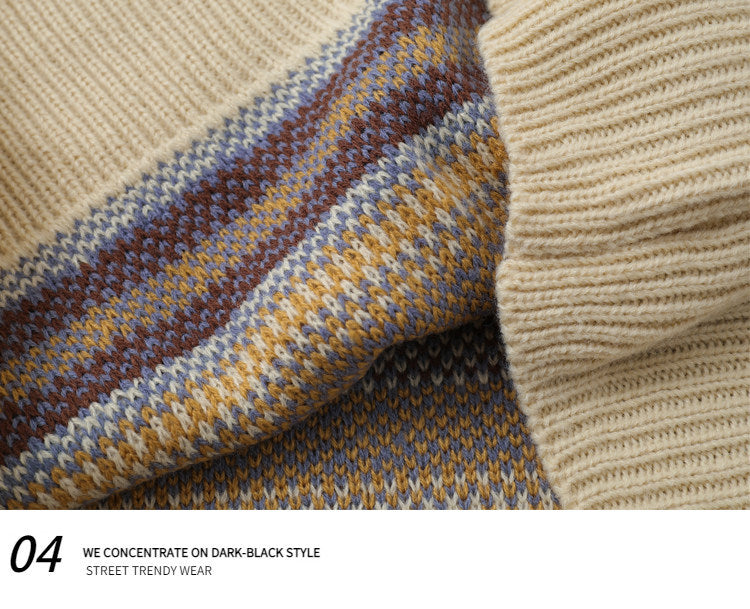 Fair Isle Vintage Knit Sweater – Oversized Unisex Brown Apricot