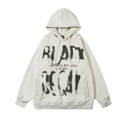 Fuzzy Letter Print Fleece Hoodie – Heavy Oversized Unisex
