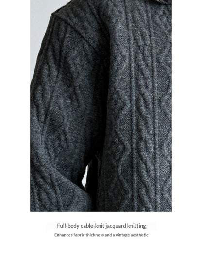 Wool Blend Patchwork Twisted Polo Collar Knit Jacket – Japanese Vintage Unisex – Sweater pullover | japanese streetwear | vintage workwear | unisex | Yamalinclothes
