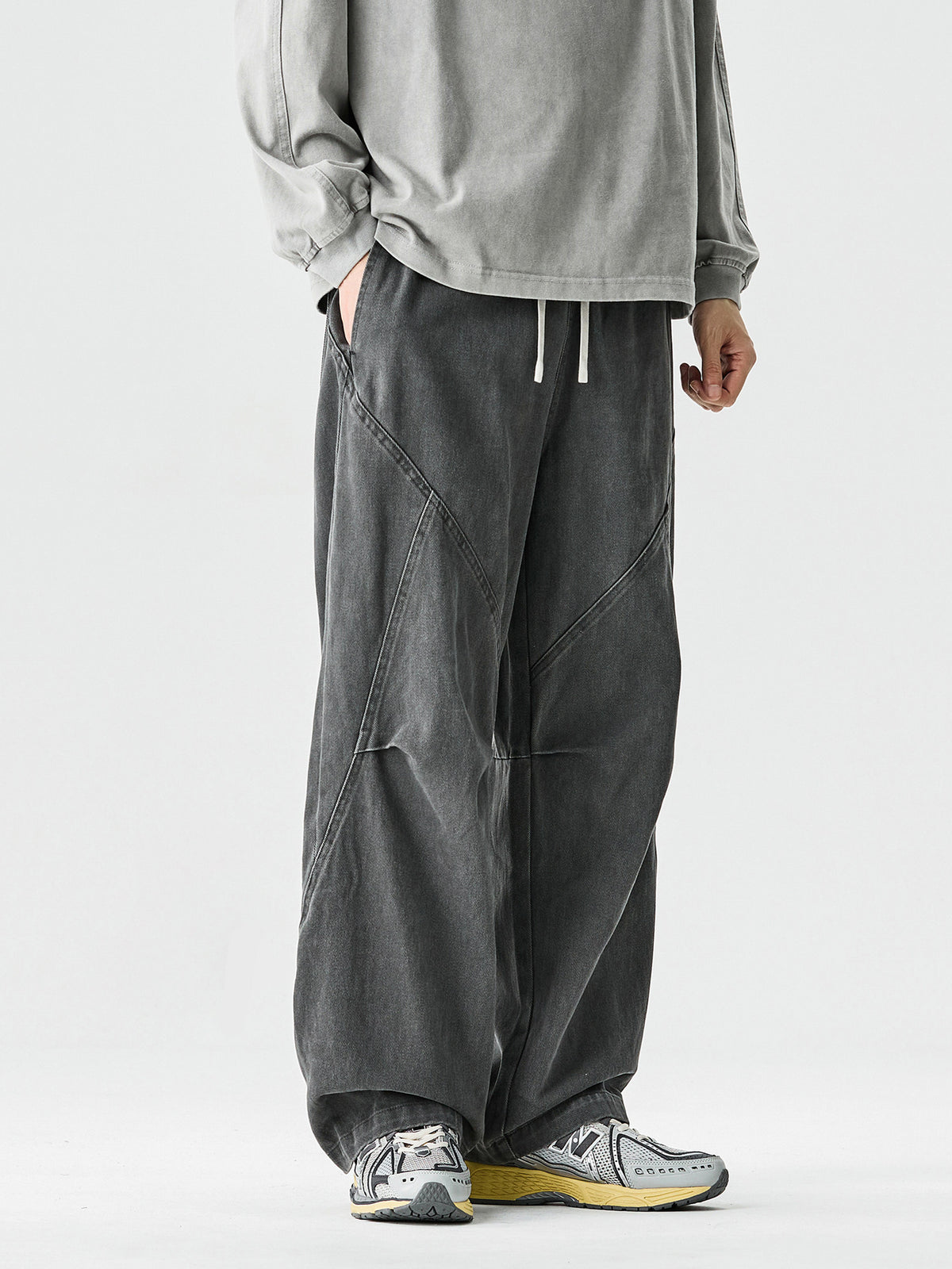 Curved-Leg Pants – Washed Finish & Panel Seams | Yamalinclothes