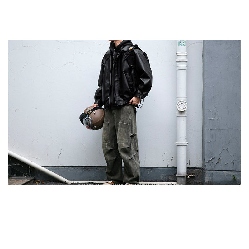 Lychee-Grain PU Leather Lapel Jacket – American Retro Oversized Unisex