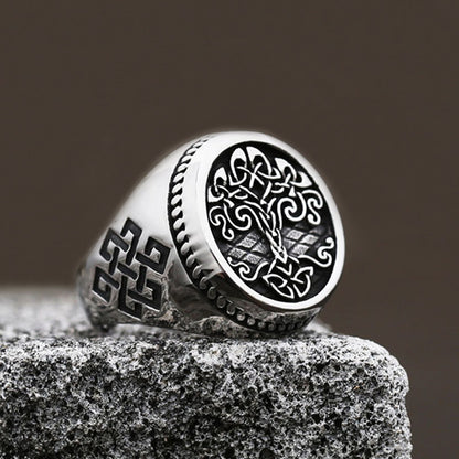 Tree of Life Titanium Steel Ring – Nordic Viking Engraved Men's Statement Ring