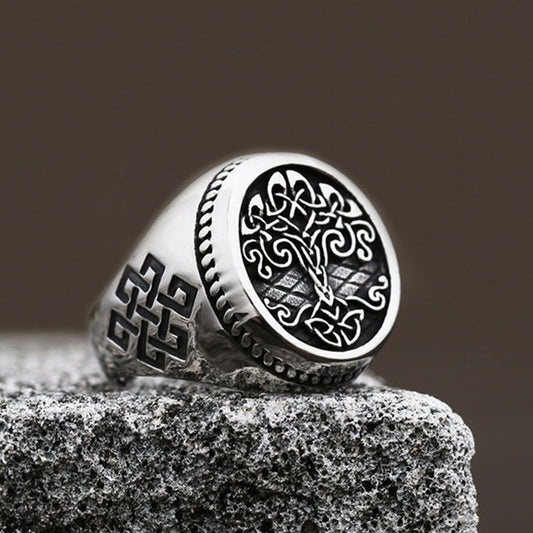 Tree of Life Titanium Steel Ring – Nordic Viking Engraved Men's Statement Ring – Japanese vintage | yamalin clothes | Yamalinclothes