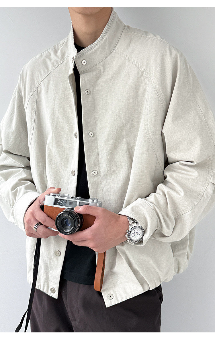 Lyocell Blend Stand-Collar Utility Jacket – Deconstructed Oversized – Japanese vintage | fall outfits 2026 | fall winter outfits | classy winter outfits | lazy comfy outfits | japanese streetwear | vintage workwear | yamalin clothes | Yamalinclothes