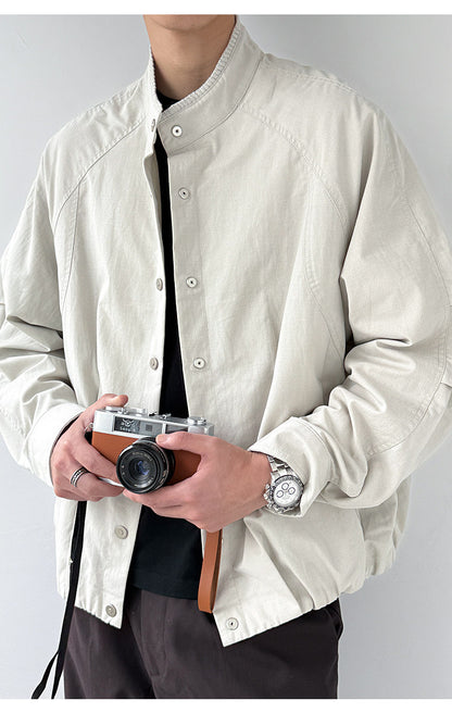 Lyocell Blend Stand-Collar Utility Jacket – Deconstructed Oversized – Japanese vintage | fall outfits 2026 | fall winter outfits | classy winter outfits | lazy comfy outfits | japanese streetwear | vintage workwear | yamalin clothes | Yamalinclothes