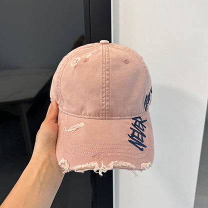 Washed Distressed Denim Baseball Cap – Embroidered Adjustable Unisex