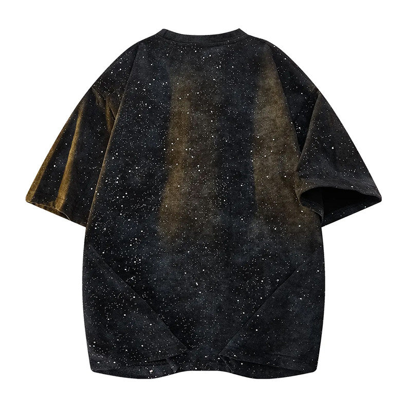 Tie-Dye Starry Cotton Crewneck T-Shirt – Loose Unisex Summer Tee
