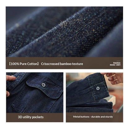 American Workwear Long Sleeve Denim Shirt Jacket - Loose Casual Vintage Denim Overshirt for Men