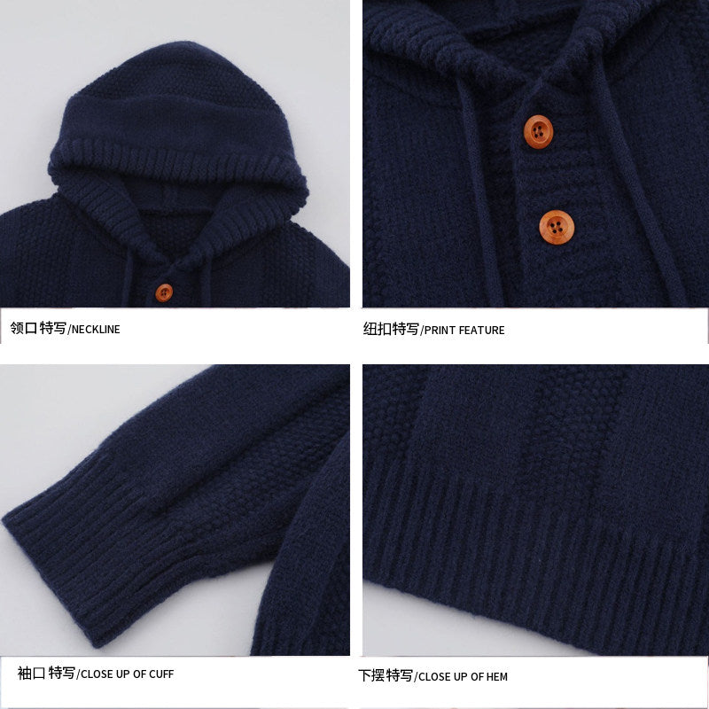 Japanese Hooded Knit Pullover – Unisex Oversized Thick Blue Coffee