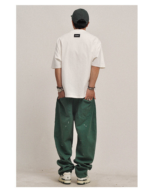 380G Heavyweight Cotton Crewneck Short Sleeve T-Shirt – Loose Solid Color Summer Tee for Men – Japanese vintage | yamalin clothes | Yamalinclothes