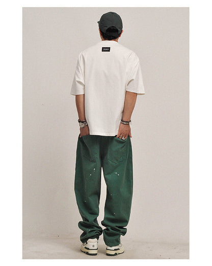 380G Heavyweight Cotton Crewneck Short Sleeve T-Shirt – Loose Solid Color Summer Tee for Men – Japanese vintage | yamalin clothes | Yamalinclothes