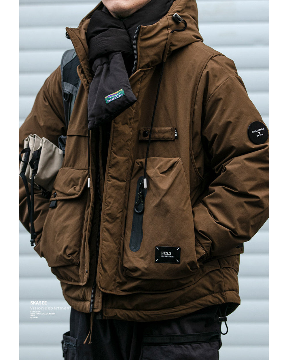 90 White Duck Down Hooded Puffer Jacket – Loose Multi-Pocket Outdoor Winter Coat – Japanese vintage | yamalin clothes | Yamalinclothes