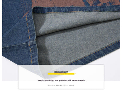 Washed Letter Print Denim Long Sleeve Sweatshirt – Loose Unisex American Vintage