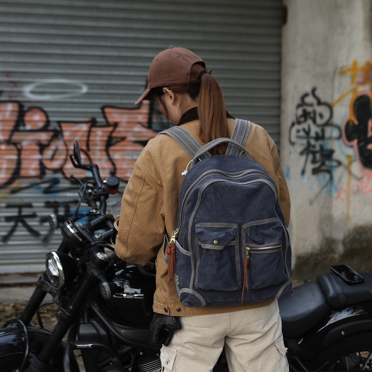Vintage Canvas Backpack – 20oz Heavyweight Leather Trim