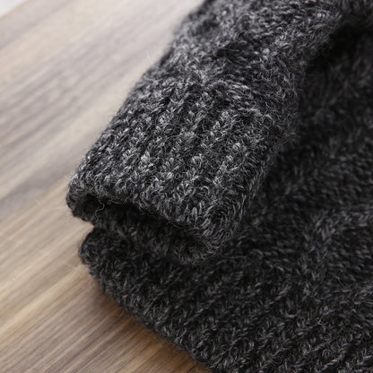 80% Wool Cable Knit Cardigan – Men's Stand Collar Raglan Sleeve Sweater