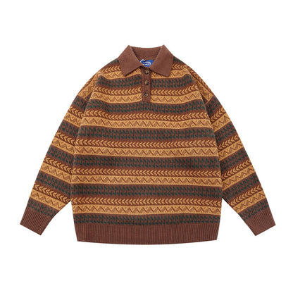 Japanese Ethnic Roll-Neck Knit Pullover – Oversized Vintage Yellow
