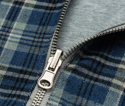 American Vintage Plaid Hooded Cardigan – Oversized Unisex Cotton Sweatshirt Jacket