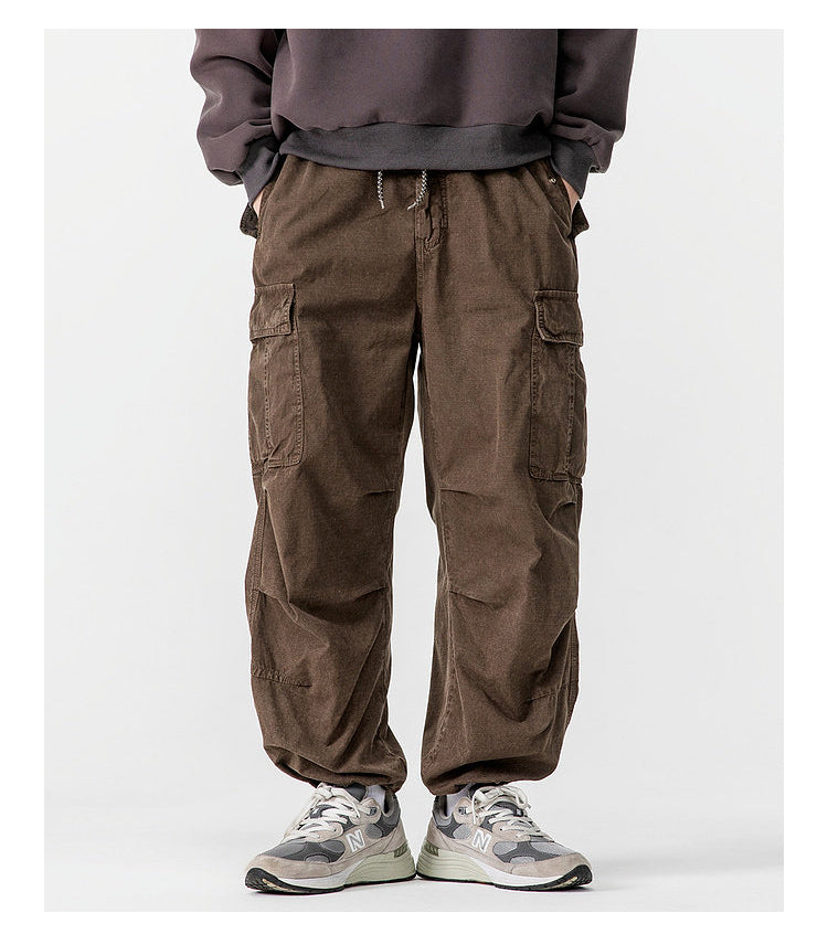 Heavyweight Washed Cargo Pants – Loose Straight Leg Men's Workwear Trousers