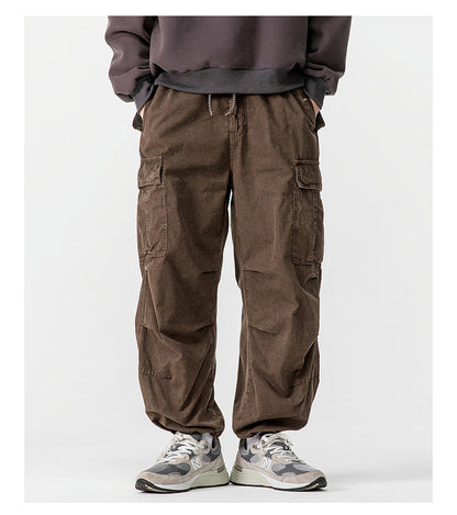 Heavyweight Washed Cargo Pants – Loose Straight Leg Men's Workwear Trousers