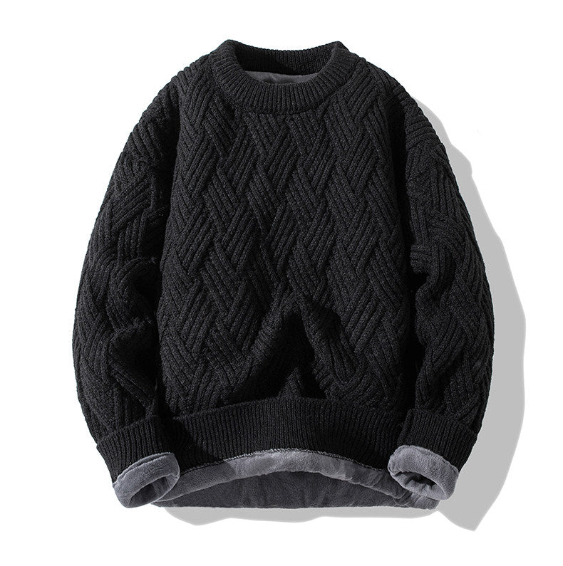 Chunky Twist Knit Sweater – Fleece-Lined Thickened Pullover Unisex Winter Knitwear – Japanese vintage | yamalin clothes | Yamalinclothes