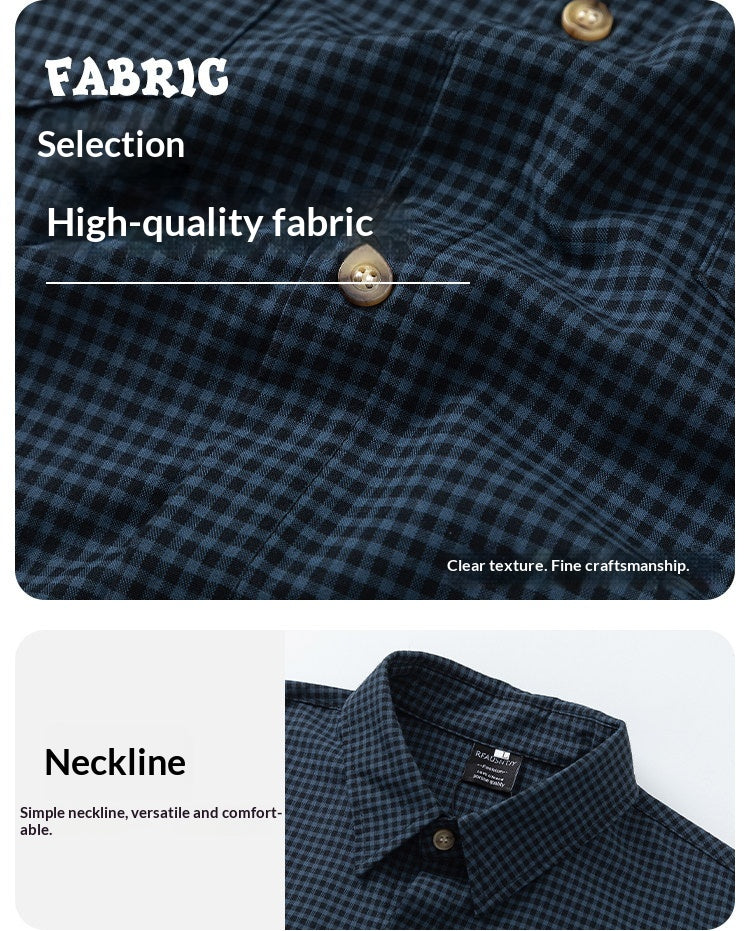 Japanese vintage plaid short-sleeve shirt for men and women, summer loose versatile, high-end shirt trend