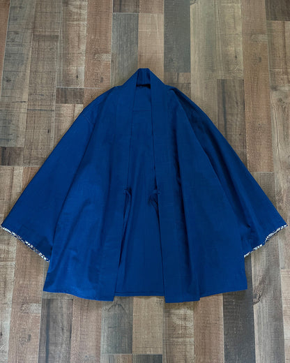 Indigo Dyed Loose Robe Jacket – Japanese Artisan Three-Quarter Sleeve Cardigan